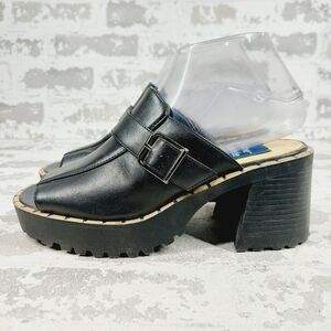 Blue Suede Shoes Jen Black Leather Buckle Detail Block Heel Sandals T355